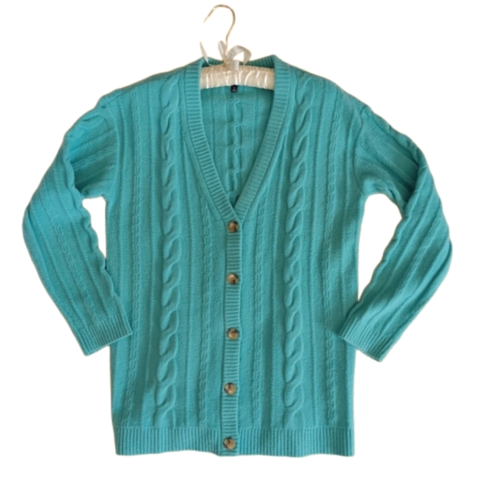 Talbots Cable Knit Cardigan Sweater - Turquoise Size M